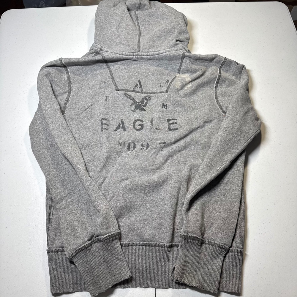 Y2K Vintage American Eagle Outfitters Mens Small Gray Full Zip Hoodie Sweatshirt - Picture 3 of 13